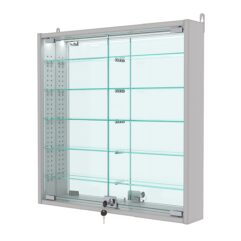 Витрина настенная с регулировочными полками №1-8АУ-РЕГ с зеркалом и с подсветкой, Серый