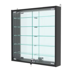 Витрина настенная с регулировочными полками №1-8АУ-РЕГ с зеркалом и с подсветкой, Черный