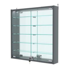 Витрина настенная с регулировочными полками №1-8АУ-РЕГ с зеркалом и с подсветкой, Темно-Серый