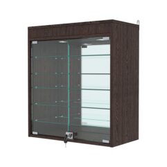 Витрина настенная с регулировочными полками №1-8АГ-РЕГ с зеркалом и подсветкой, Дуб Венге