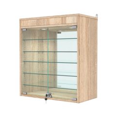 Витрина настенная с регулировочными полками №1-8АГ-РЕГ с зеркалом и подсветкой, Дуб Сонома