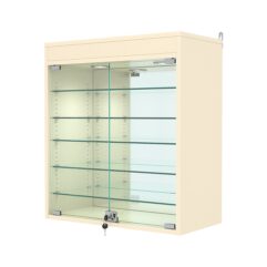 Витрина настенная с регулировочными полками №1-8АГ-РЕГ с зеркалом и подсветкой, Крем Вайс