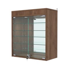 Витрина настенная с регулировочными полками №1-8АГ-РЕГ с зеркалом и подсветкой, Орех