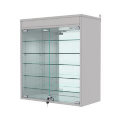 Витрина настенная с регулировочными полками №1-8АГ-РЕГ с зеркалом и подсветкой, Серый