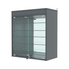 Витрина настенная с регулировочными полками №1-8АГ-РЕГ с зеркалом и подсветкой, Темно-Серый