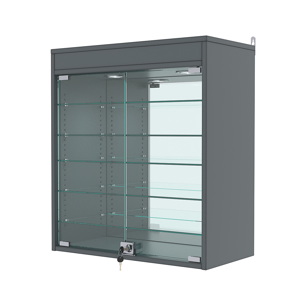 Витрина настенная с регулировочными полками №1-8АГ-РЕГ с зеркалом и подсветкой, Темно-Серый