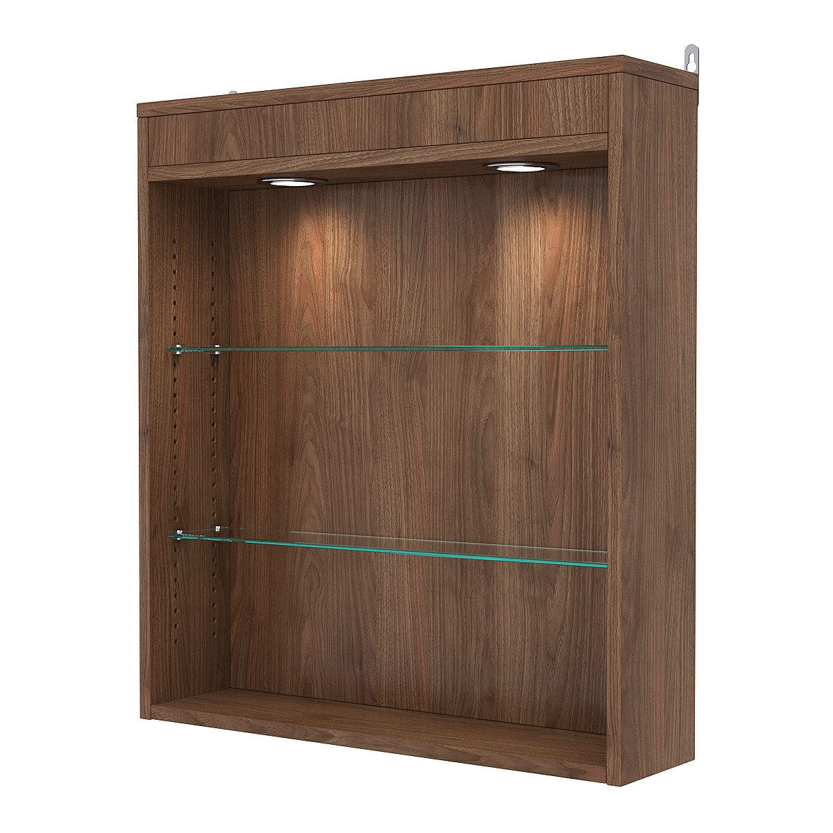Витрина настенная с регулировочными полками №1-3Г-РЕГ с подсветкой, Орех