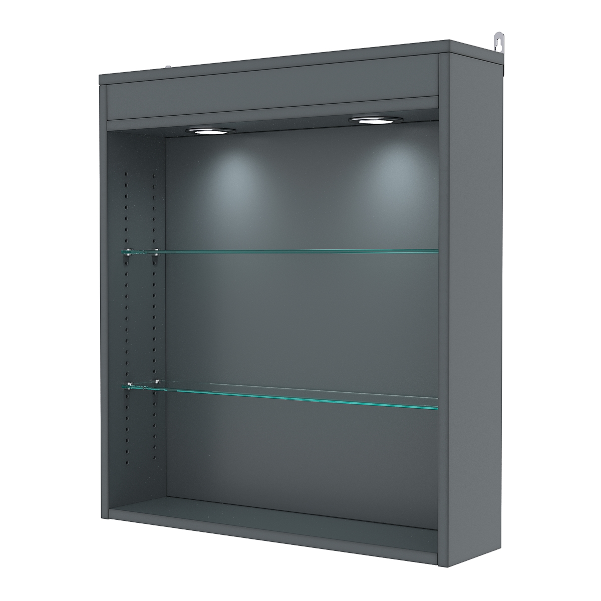 Витрина настенная с регулировочными полками №1-3Г-РЕГ с подсветкой, Темно-Серый