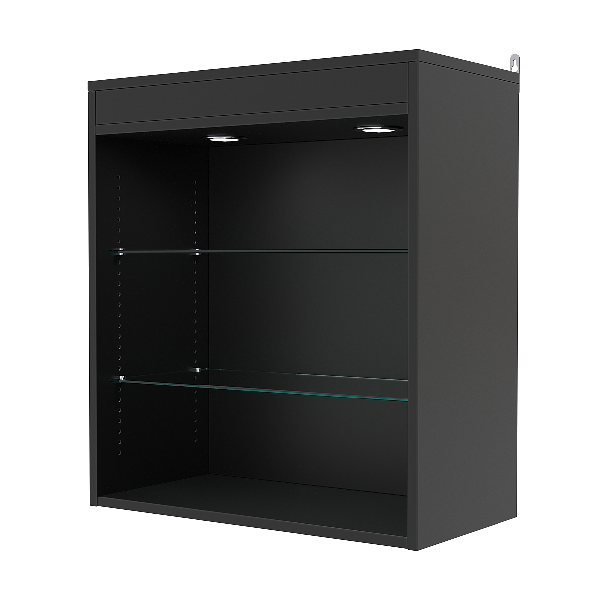 Витрина настенная с регулировочными полками №1-3ГГ-РЕГ с подсветкой, Черный