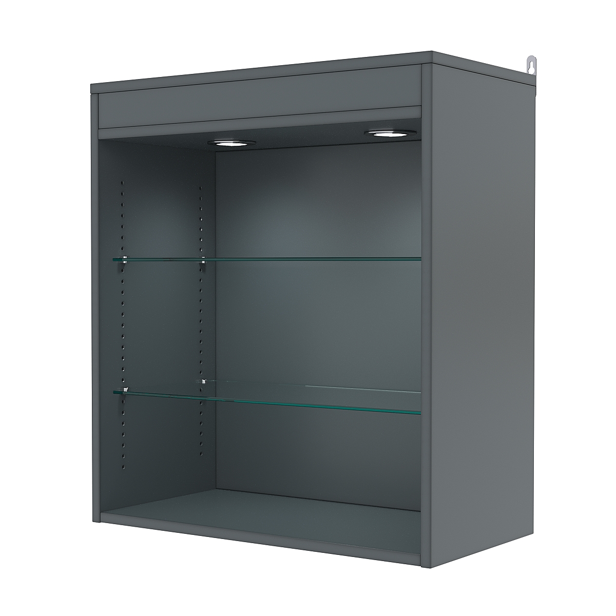 Витрина настенная с регулировочными полками №1-3ГГ-РЕГ с подсветкой, Темно-Серый