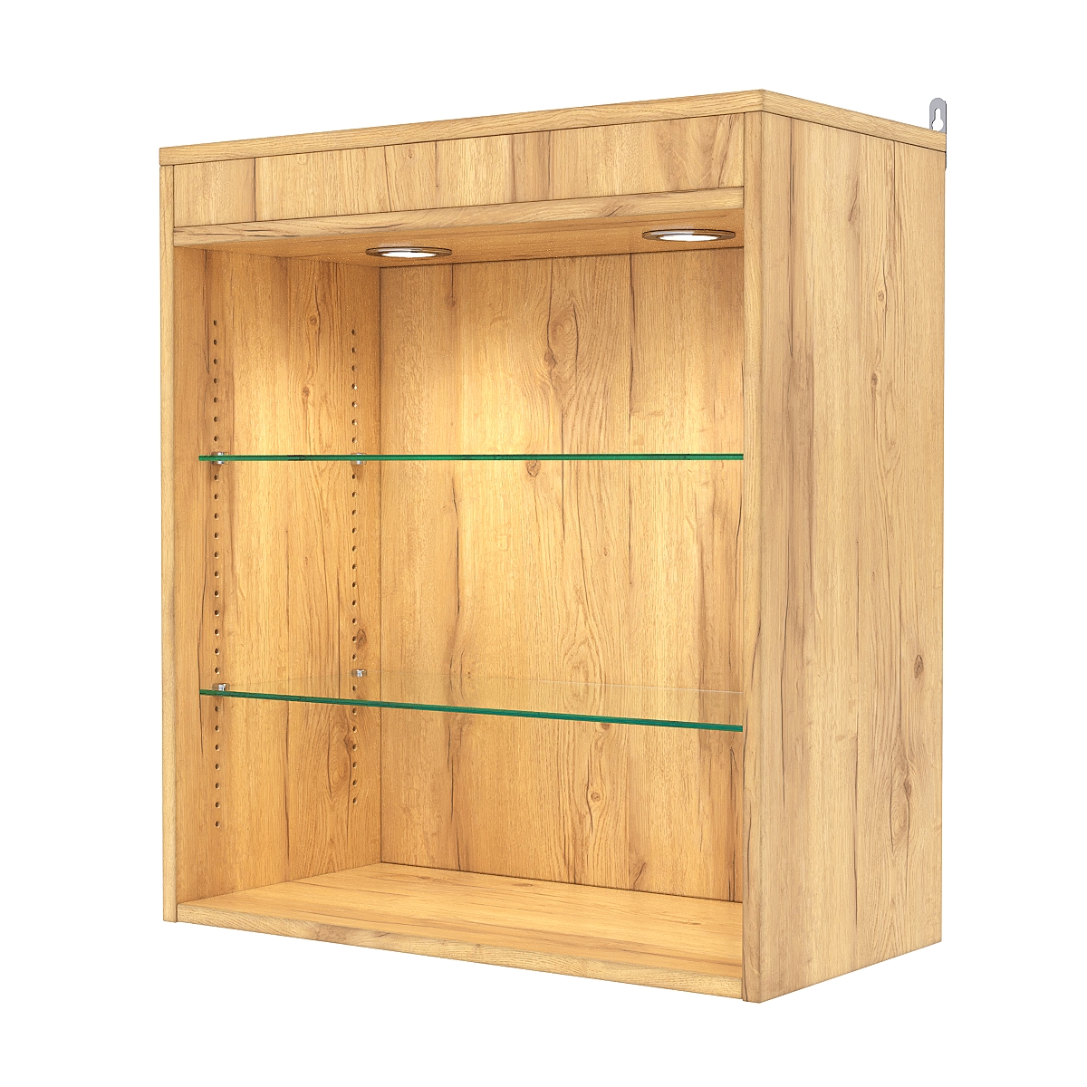 Витрина настенная с регулировочными полками №1-3ГГ-РЕГ с подсветкой, Дуб Золотистый