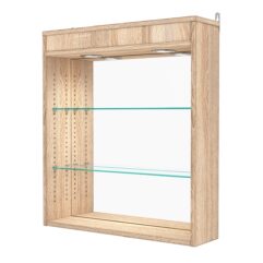 Витрина настенная с регулировочными полками №1-4Г-РЕГ с зеркалом и с подсветкой, Дуб Сонома