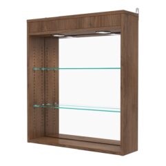 Витрина настенная с регулировочными полками №1-4Г-РЕГ с зеркалом и с подсветкой, Орех