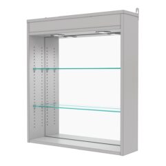 Витрина настенная с регулировочными полками №1-4Г-РЕГ с зеркалом и с подсветкой, Серый