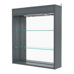 Витрина настенная с регулировочными полками №1-4Г-РЕГ с зеркалом и с подсветкой, Темно-Серый