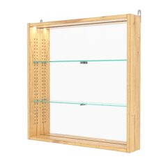 Витрина настенная с регулировочными полками №1-4ГУ-РЕГ с зеркалом и с подсветкой, Дуб Золотистый