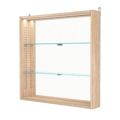 Витрина настенная с регулировочными полками №1-4ГУ-РЕГ с зеркалом и с подсветкой, Дуб Сонома