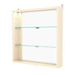 Витрина настенная с регулировочными полками №1-4ГУ-РЕГ с зеркалом и с подсветкой, Крем Вайс