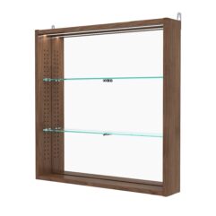 Витрина настенная с регулировочными полками №1-4ГУ-РЕГ с зеркалом и с подсветкой, Орех