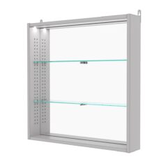 Витрина настенная с регулировочными полками №1-4ГУ-РЕГ с зеркалом и с подсветкой, Серый