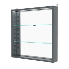 Витрина настенная с регулировочными полками №1-4ГУ-РЕГ с зеркалом и с подсветкой, Темно-Серый