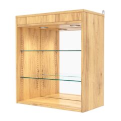 Витрина настенная с регулировочными полками №1-4ГГ-РЕГ с зеркалом и с подсветкой, Дуб Золотистый