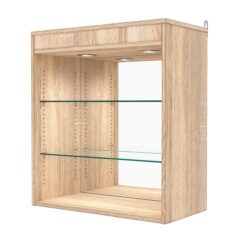 Витрина настенная с регулировочными полками №1-4ГГ-РЕГ с зеркалом и с подсветкой, Дуб Сонома