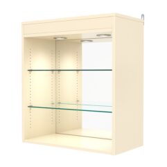 Витрина настенная с регулировочными полками №1-4ГГ-РЕГ с зеркалом и с подсветкой, Крем Вайс