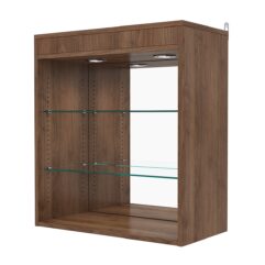 Витрина настенная с регулировочными полками №1-4ГГ-РЕГ с зеркалом и с подсветкой, Орех