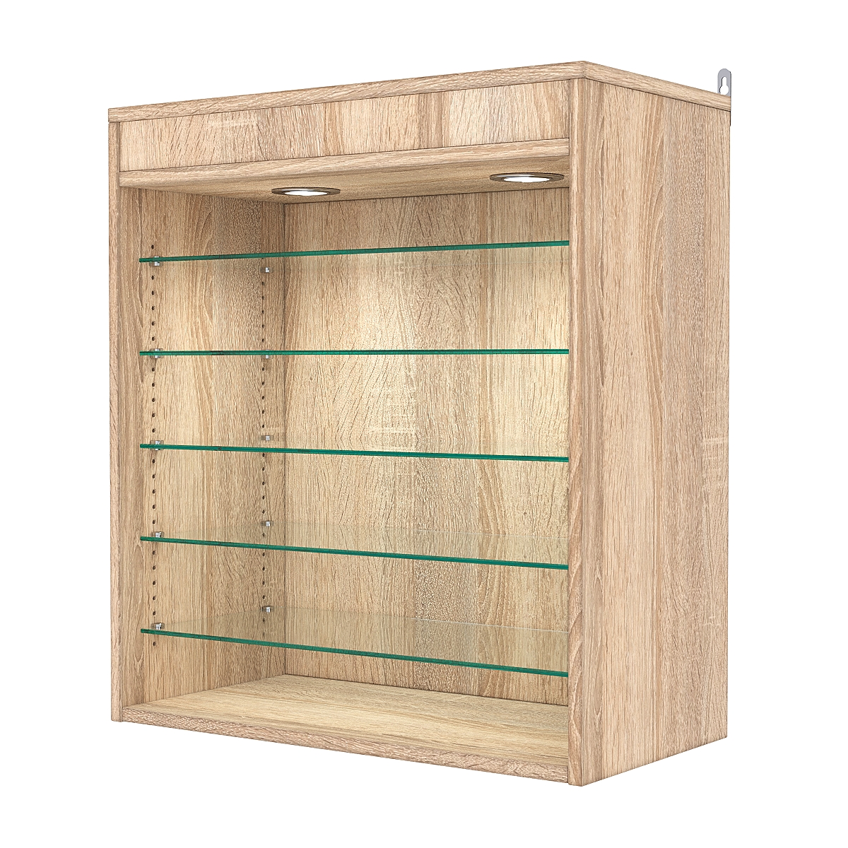 Витрина настенная с регулировочными полками №1-7ГГ-РЕГ с подсветкой, Дуб Сонома