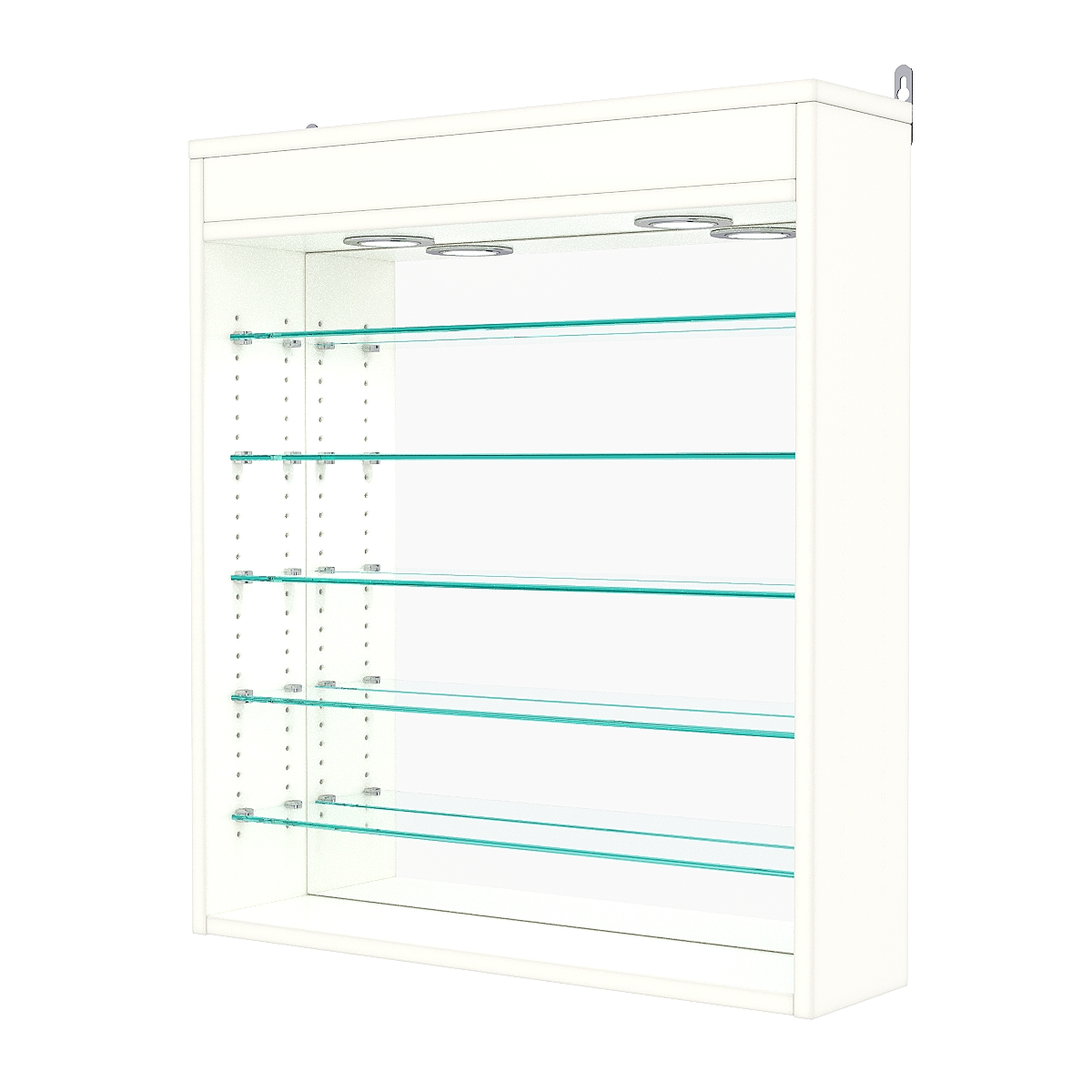 Витрина настенная с регулировочными полками №1-8Г-РЕГ с зеркалом и с подсветкой, Белый