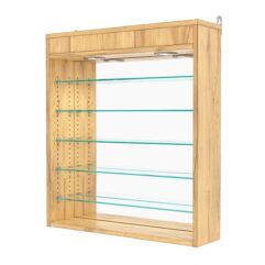 Витрина настенная с регулировочными полками №1-8Г-РЕГ с зеркалом и с подсветкой, Дуб Золотистый