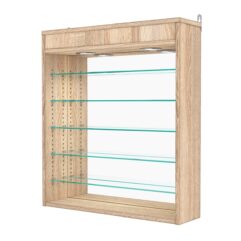 Витрина настенная с регулировочными полками №1-8Г-РЕГ с зеркалом и с подсветкой, Дуб Сонома