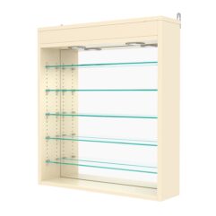 Витрина настенная с регулировочными полками №1-8Г-РЕГ с зеркалом и с подсветкой, Крем Вайс