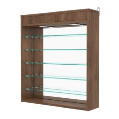 Витрина настенная с регулировочными полками №1-8Г-РЕГ с зеркалом и с подсветкой, Орех
