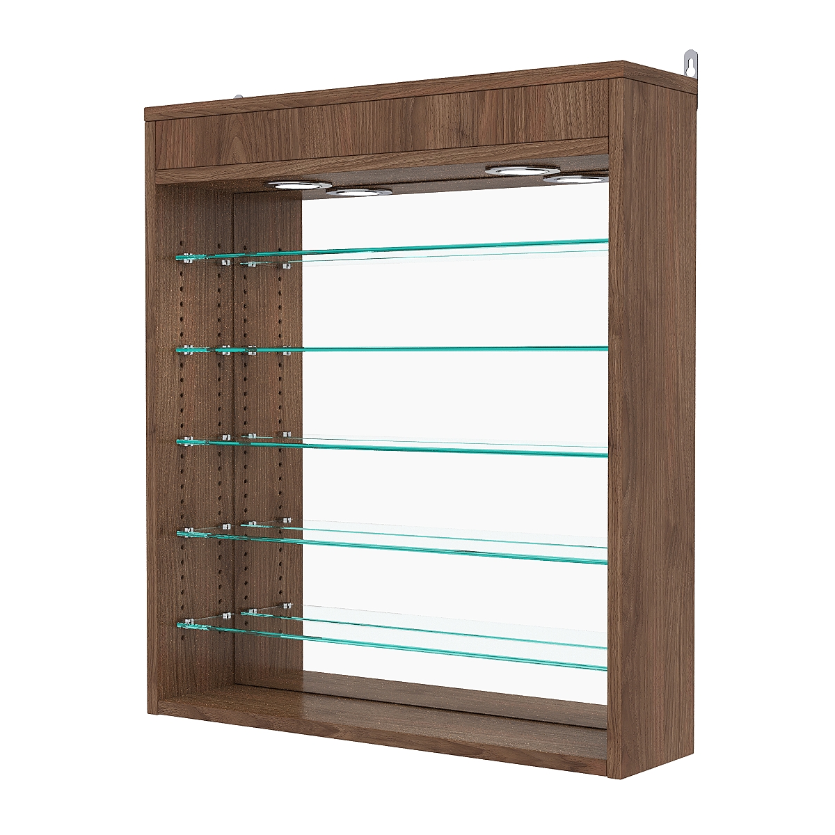 Витрина настенная с регулировочными полками №1-8Г-РЕГ с зеркалом и с подсветкой, Орех