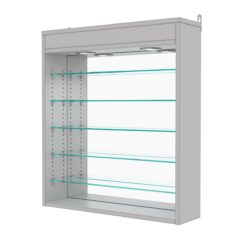 Витрина настенная с регулировочными полками №1-8Г-РЕГ с зеркалом и с подсветкой, Серый