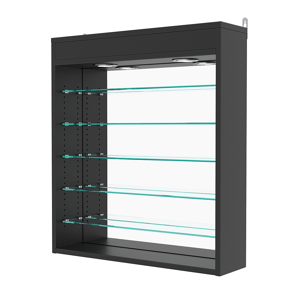 Витрина настенная с регулировочными полками №1-8Г-РЕГ с зеркалом и с подсветкой, Черный