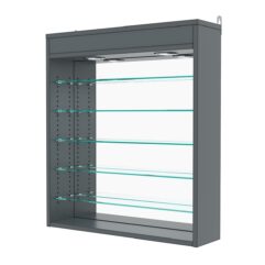 Витрина настенная с регулировочными полками №1-8Г-РЕГ с зеркалом и с подсветкой, Темно-Серый