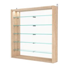 Витрина настенная с регулировочными полками №1-8ГУ-РЕГ с зеркалом и с подсветкой, Дуб Сонома