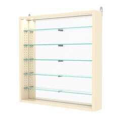 Витрина настенная с регулировочными полками №1-8ГУ-РЕГ с зеркалом и с подсветкой, Крем Вайс