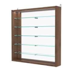 Витрина настенная с регулировочными полками №1-8ГУ-РЕГ с зеркалом и с подсветкой, Орех