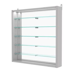 Витрина настенная с регулировочными полками №1-8ГУ-РЕГ с зеркалом и с подсветкой, Серый