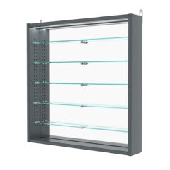 Витрина настенная с регулировочными полками №1-8ГУ-РЕГ с зеркалом и с подсветкой, Темно-Серый