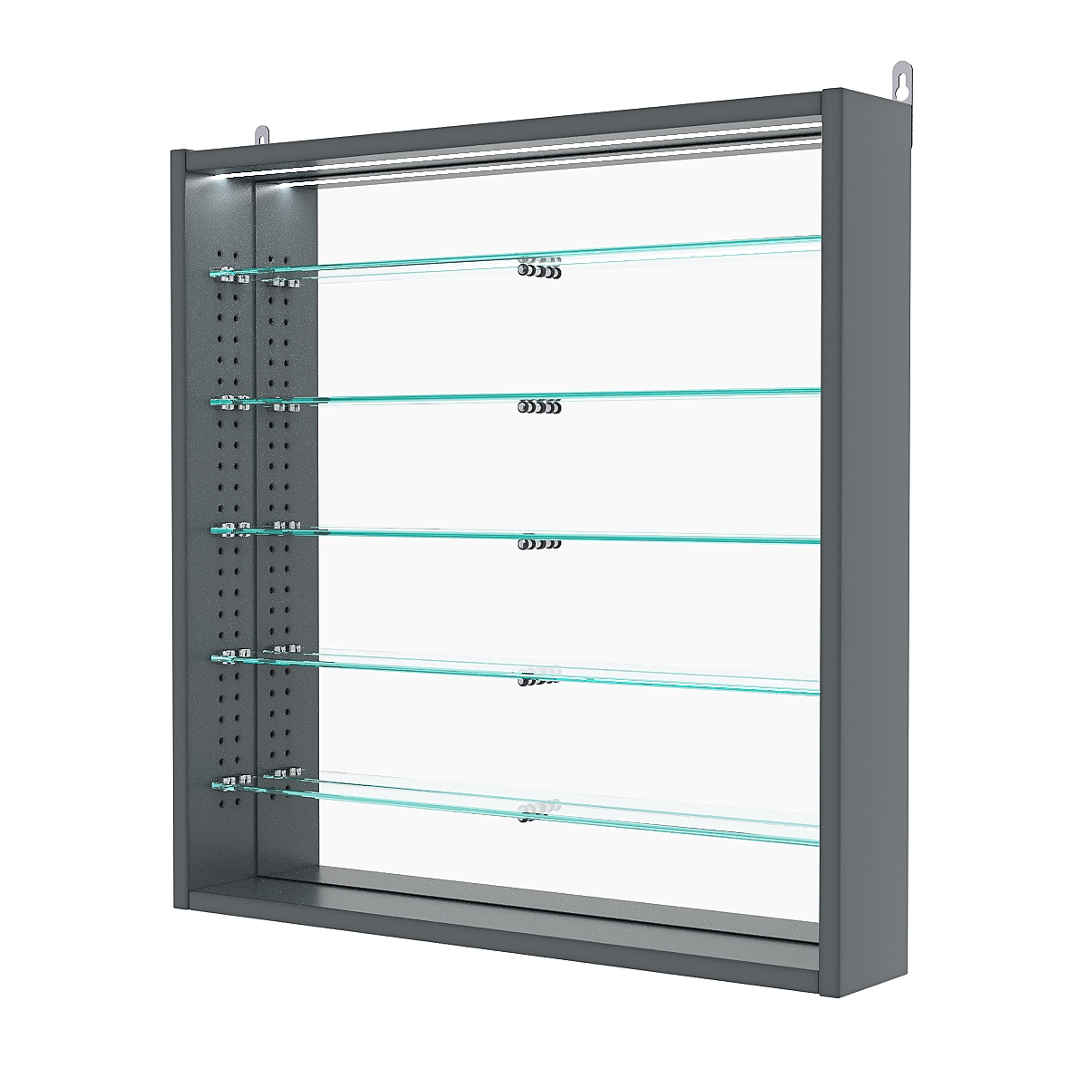 Витрина настенная с регулировочными полками №1-8ГУ-РЕГ с зеркалом и с подсветкой, Темно-Серый
