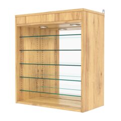 Витрина настенная с регулировочными полками №1-8ГГ-РЕГ с зеркалом и с подсветкой, Дуб Золотистый