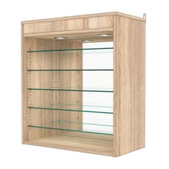 Витрина настенная с регулировочными полками №1-8ГГ-РЕГ с зеркалом и с подсветкой, Дуб Сонома