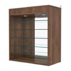 Витрина настенная с регулировочными полками №1-8ГГ-РЕГ с зеркалом и с подсветкой, Орех