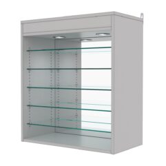 Витрина настенная с регулировочными полками №1-8ГГ-РЕГ с зеркалом и с подсветкой, Серый