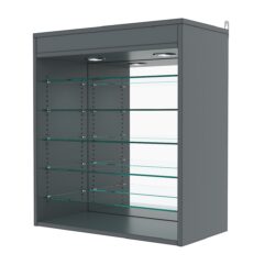 Витрина настенная с регулировочными полками №1-8ГГ-РЕГ с зеркалом и с подсветкой, Темно-Серый